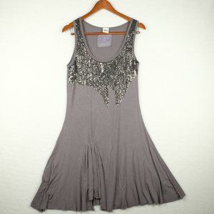 True Object Womens A Line Dress Large Gray Above Knee Beaded Lightweight Stretch
